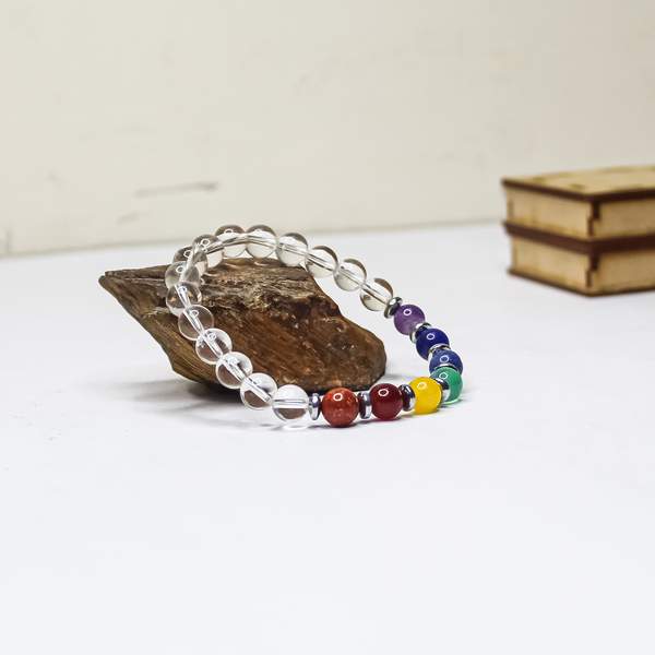 7 Chakra Clear Quartz Bracelet Harmonize Body, Mind & Spirit | 8mm Beads