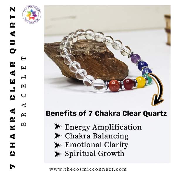 7 Chakra Clear Quartz Bracelet Harmonize Body, Mind & Spirit | 8mm Beads 2