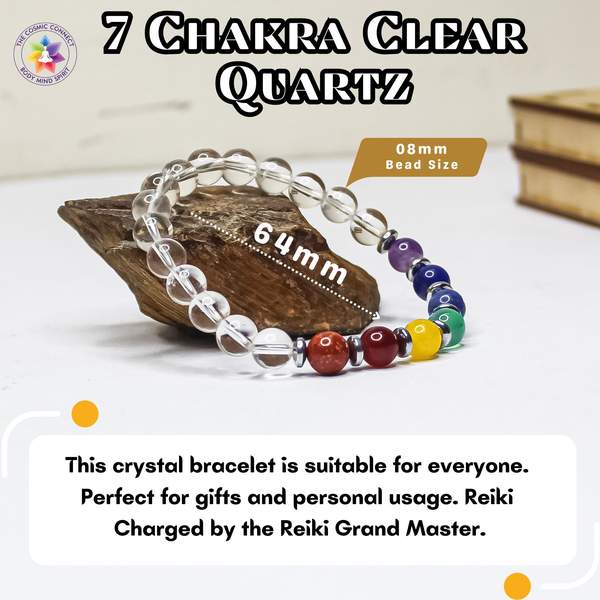 7 Chakra Clear Quartz Bracelet Harmonize Body, Mind & Spirit | 8mm Beads 4