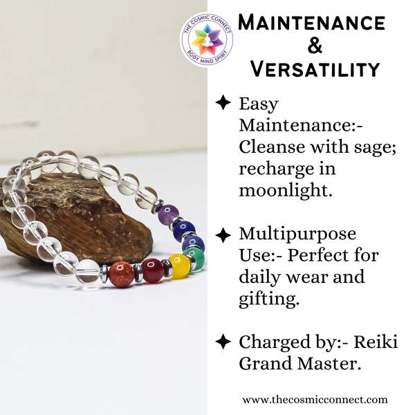 7 Chakra Clear Quartz Bracelet Harmonize Body, Mind & Spirit | 8mm Beads 5