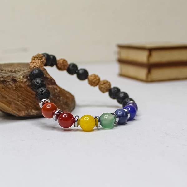 7 Chakra Lava Stone & Rudraksh for Balance Chakras & Improve Positivity