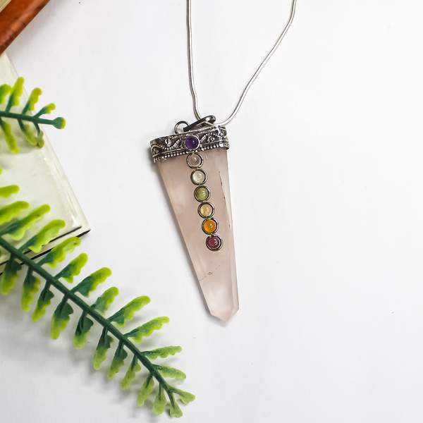 7 Chakra Rose Quartz Pendant for Love, Balance, and Healing