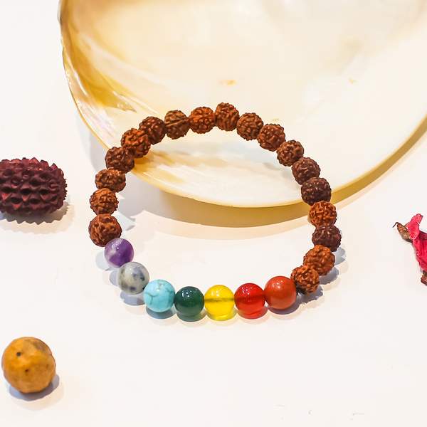 7 Chakra Rudraksha 8mm Bracelet for Positivity & Chakra Alignment