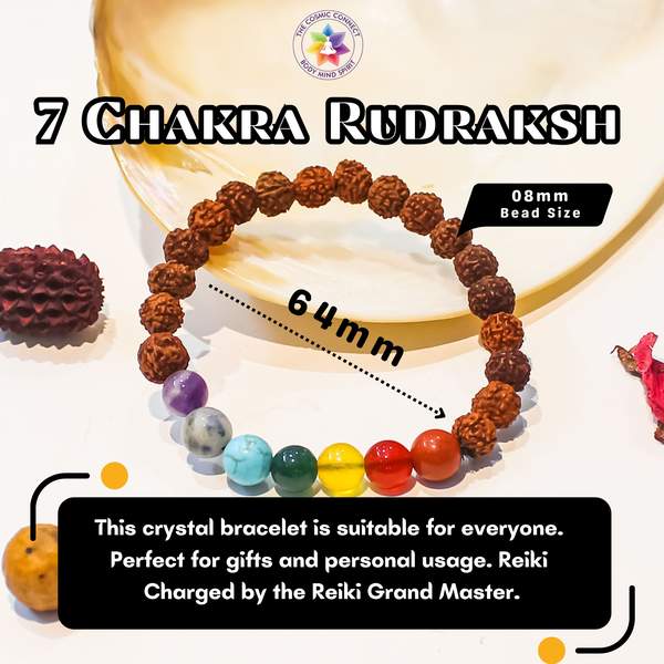 7 Chakra Rudraksha 8mm Bracelet for Positivity & Chakra Alignment 4