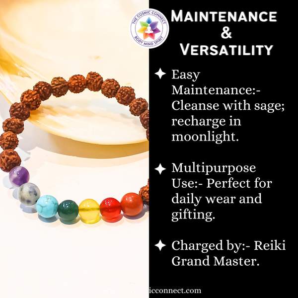 7 Chakra Rudraksha 8mm Bracelet for Positivity & Chakra Alignment 5