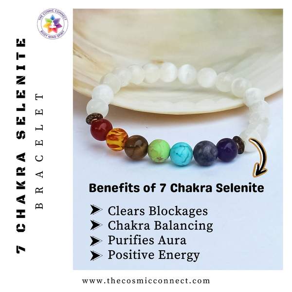 7 Chakra Selenite Healing Bracelet for Balance & Mental Clarity 2