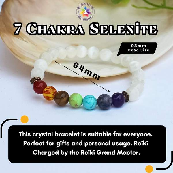 7 Chakra Selenite Healing Bracelet for Balance & Mental Clarity 4