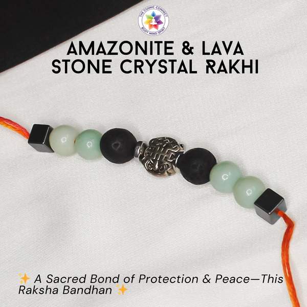 Amazonite & Lava Stone Rakhi for Courage, Calm & Strength | Reiki Charged 2