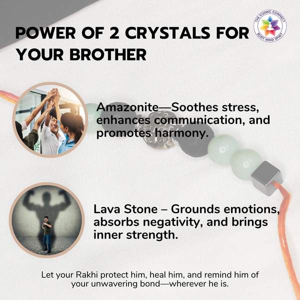 Amazonite & Lava Stone Rakhi for Courage, Calm & Strength | Reiki Charged 4