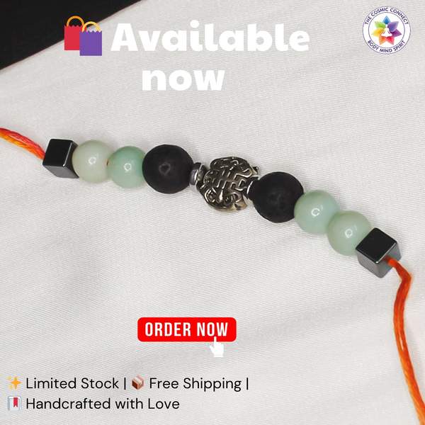 Amazonite & Lava Stone Rakhi for Courage, Calm & Strength | Reiki Charged 6