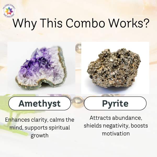 Amethyst and Pyrite Crystal Bracelet for Stress Relief & Wealth Attraction 3