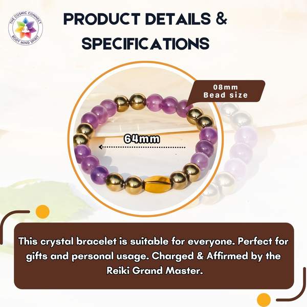 Amethyst and Pyrite Crystal Bracelet for Stress Relief & Wealth Attraction 5