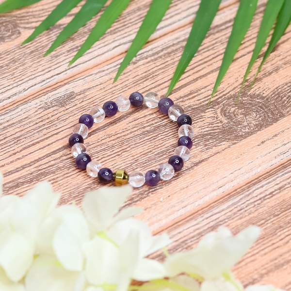 Amethyst + Clear Quartz Crystal Bracelet for Focus & Clarity | 8mm Beads