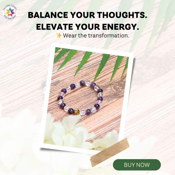 Amethyst + Clear Quartz Crystal Bracelet for Focus & Clarity | 8mm Beads 10