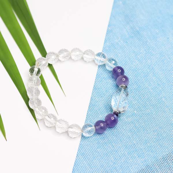 Amethyst + Clear Quartz Crystal Bracelet for Focus & Clarity | 8mm Beads 2
