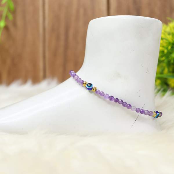Amethyst Crystal Anklet for Protection, Calmness & Spiritual Awakening Evil Eye