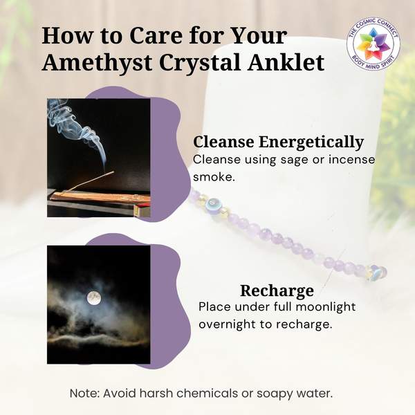 Amethyst Crystal Anklet for Protection, Calmness & Spiritual Awakening Evil Eye 7