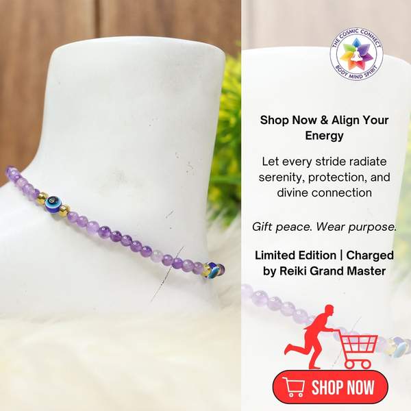 Amethyst Crystal Anklet for Protection, Calmness & Spiritual Awakening Evil Eye 9