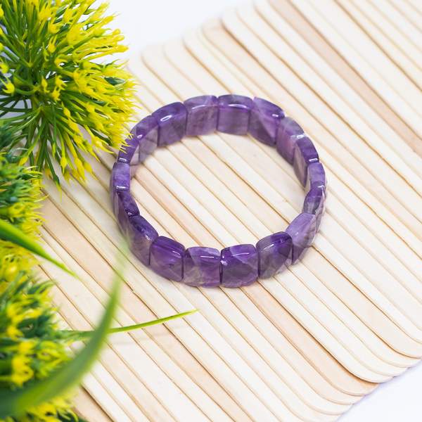 Amethyst Gem Cut Crystal Bracelet for Stress Relief, Intuition Boost