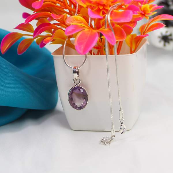 Amethyst Gem Cut Silver Pendant Elevate Your Energy & Inner Peace