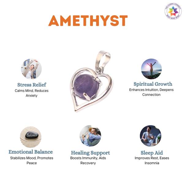 Amethyst Heart Style Pendant for Peace, Healing & Spiritual Growth 2