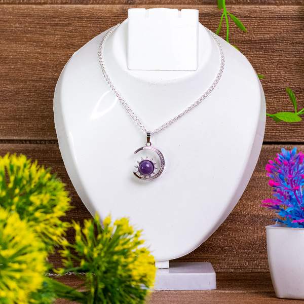 Amethyst Moon Style Pendant for Serenity, Intuition & Spiritual Awakening