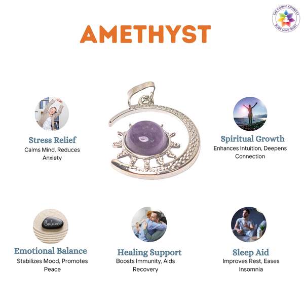 Amethyst Moon Style Pendant for Serenity, Intuition & Spiritual Awakening 2