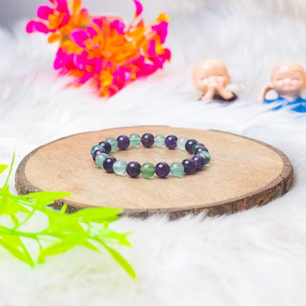 Amethyst & Multi Fluorite Crystal Bracelet for Mental Clarity | 8mm Beads
