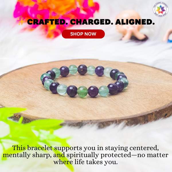 Amethyst & Multi Fluorite Crystal Bracelet for Mental Clarity | 8mm Beads 10