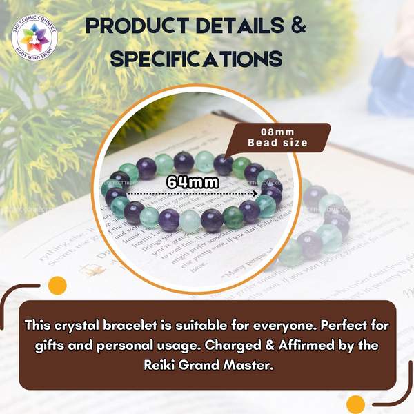 Amethyst & Multi Fluorite Crystal Bracelet for Mental Clarity | 8mm Beads 6