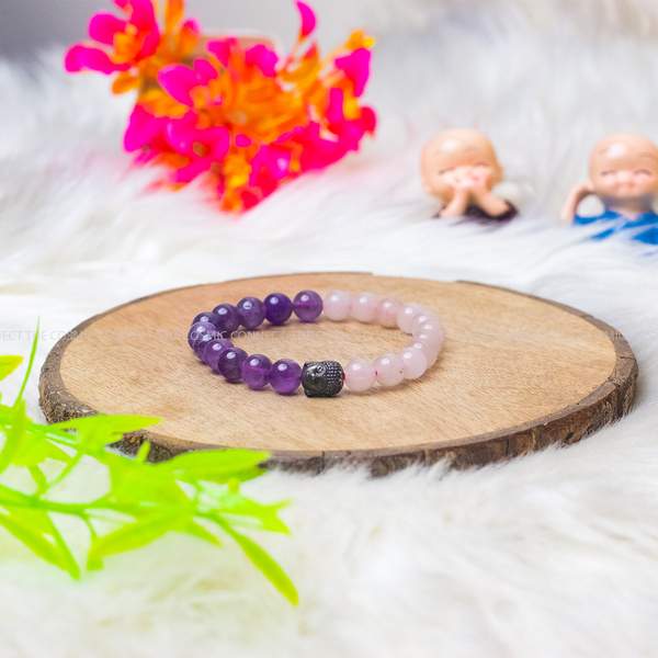 Amethyst & Rose Quartz Bracelet for Love, & Emotional Healing 2