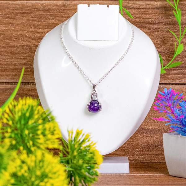 Amethyst Sphere Style Pendant for Inner Peace & Protection