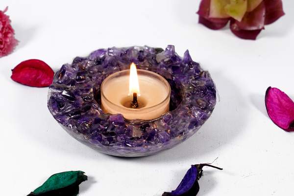 Amethyst T-Light Candle Holder Illuminate Peace & Spiritual Growth 2