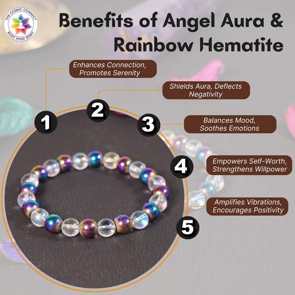 Angel Aura & Rainbow Hematite Bracelet for Healing & Protection | 8mm Beads 2