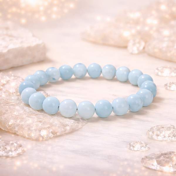 Aquamarine Bracelet for Calmness, Courage & Communication | 8mm Beads