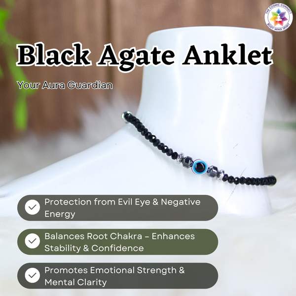 Black Agate Crystal Anklet for Grounding Energy & Protection 5