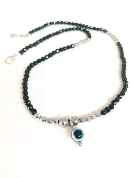 Black Agate with Evil Eye Neckpiece for Women