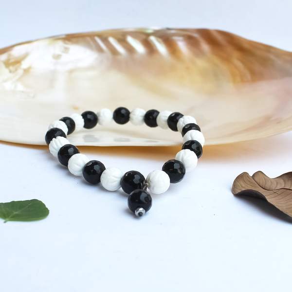 Black and White Onyx Faceted Crystal Bracelet for Balance, and Protection
