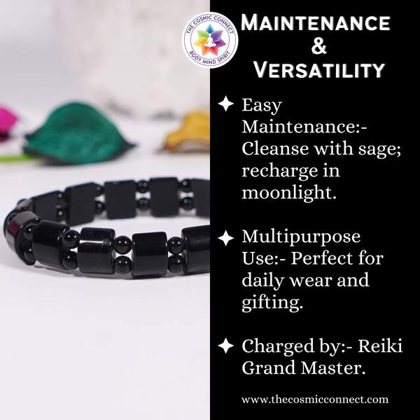 Black Obsidian Fancy Bracelet for Protection & Aura Cleansing Reiki Charged 5
