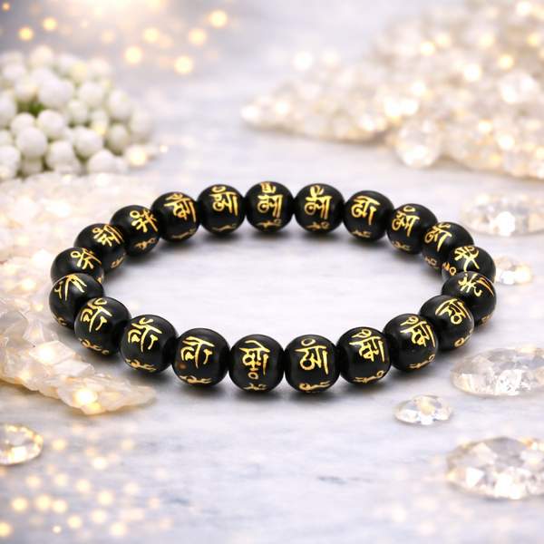 Black Obsidian "Om Mani Padme Hum" Healing Bracelet – Aura Protection