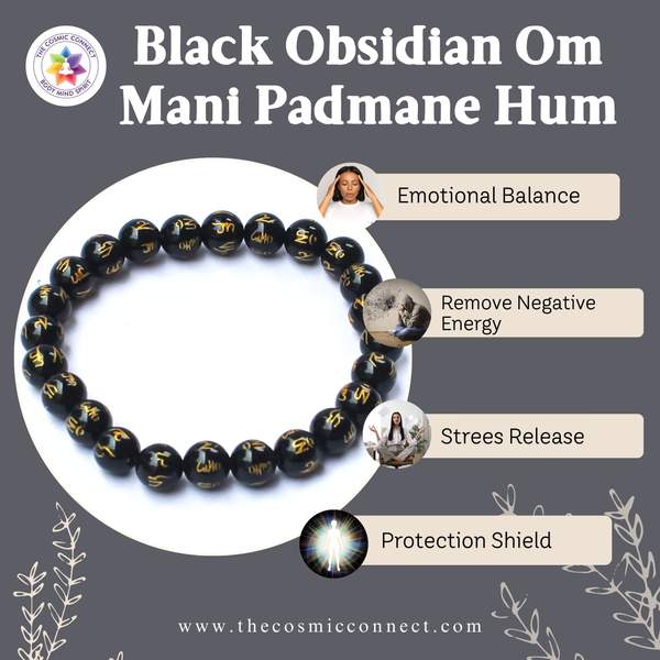 Black Obsidian "Om Mani Padme Hum" Healing Bracelet – Aura Protection 3