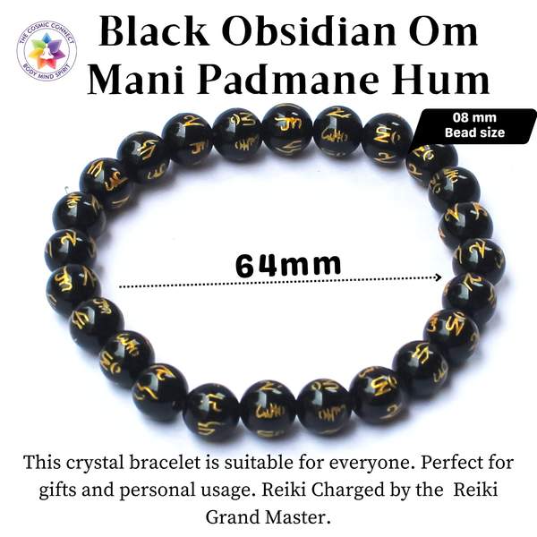 Black Obsidian "Om Mani Padme Hum" Healing Bracelet – Aura Protection 4