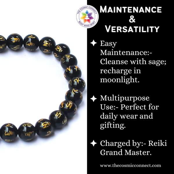 Black Obsidian "Om Mani Padme Hum" Healing Bracelet – Aura Protection 5
