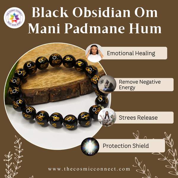 Black Obsidian "Om Mani Padme Hum" Healing Bracelet – Aura Protection 7