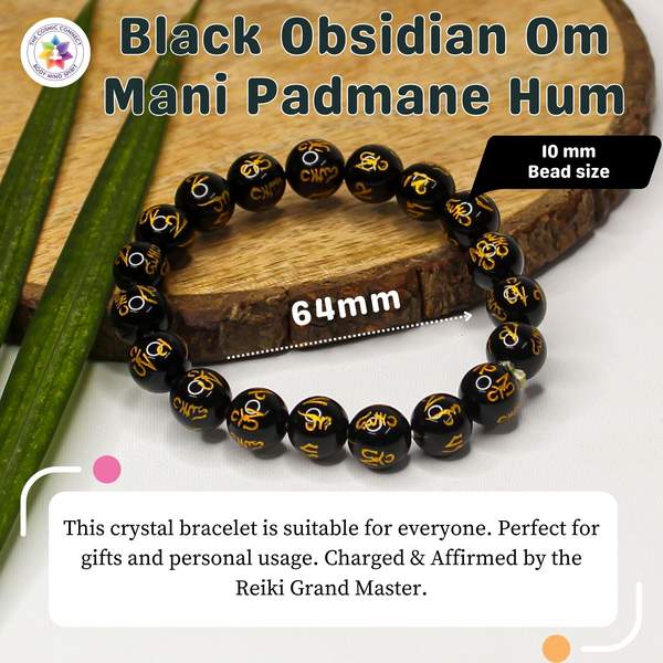 Black Obsidian "Om Mani Padme Hum" Healing Bracelet – Aura Protection 8