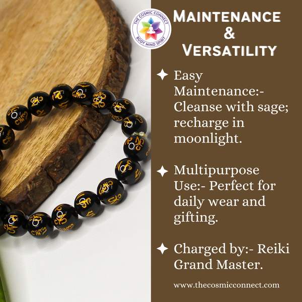 Black Obsidian "Om Mani Padme Hum" Healing Bracelet – Aura Protection 9