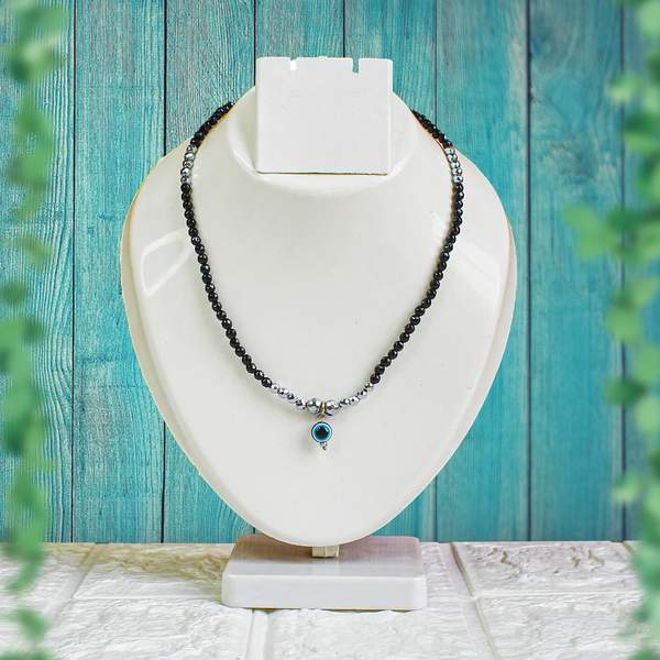 Black Onyx Evil Eye Necklace for Protection & Grounding Faceted 4mm Beads