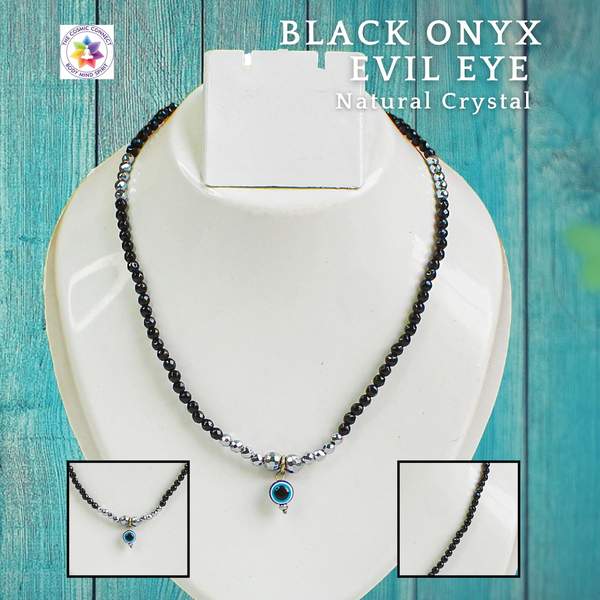 Black Onyx Evil Eye Necklace for Protection & Grounding Faceted 4mm Beads 2