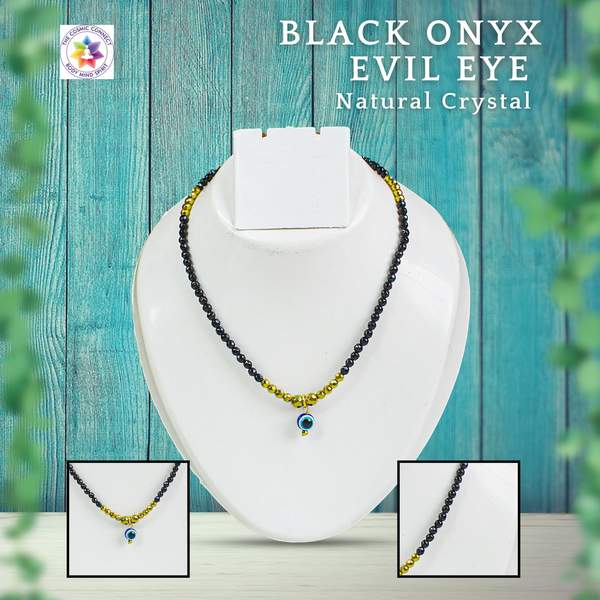 Black Onyx Evil Eye Necklace for Protection & Grounding Faceted 4mm Beads 4