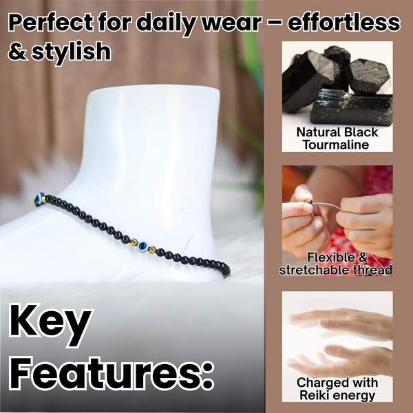 Black Tourmaline Crystal Anklet for Protection & Energy Shield 2